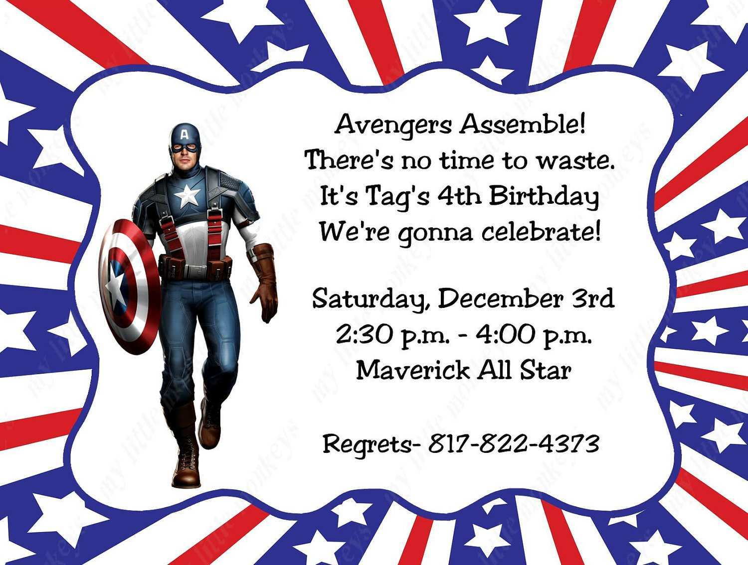 Captain America Birthday Invitation Template Cards Design Templates