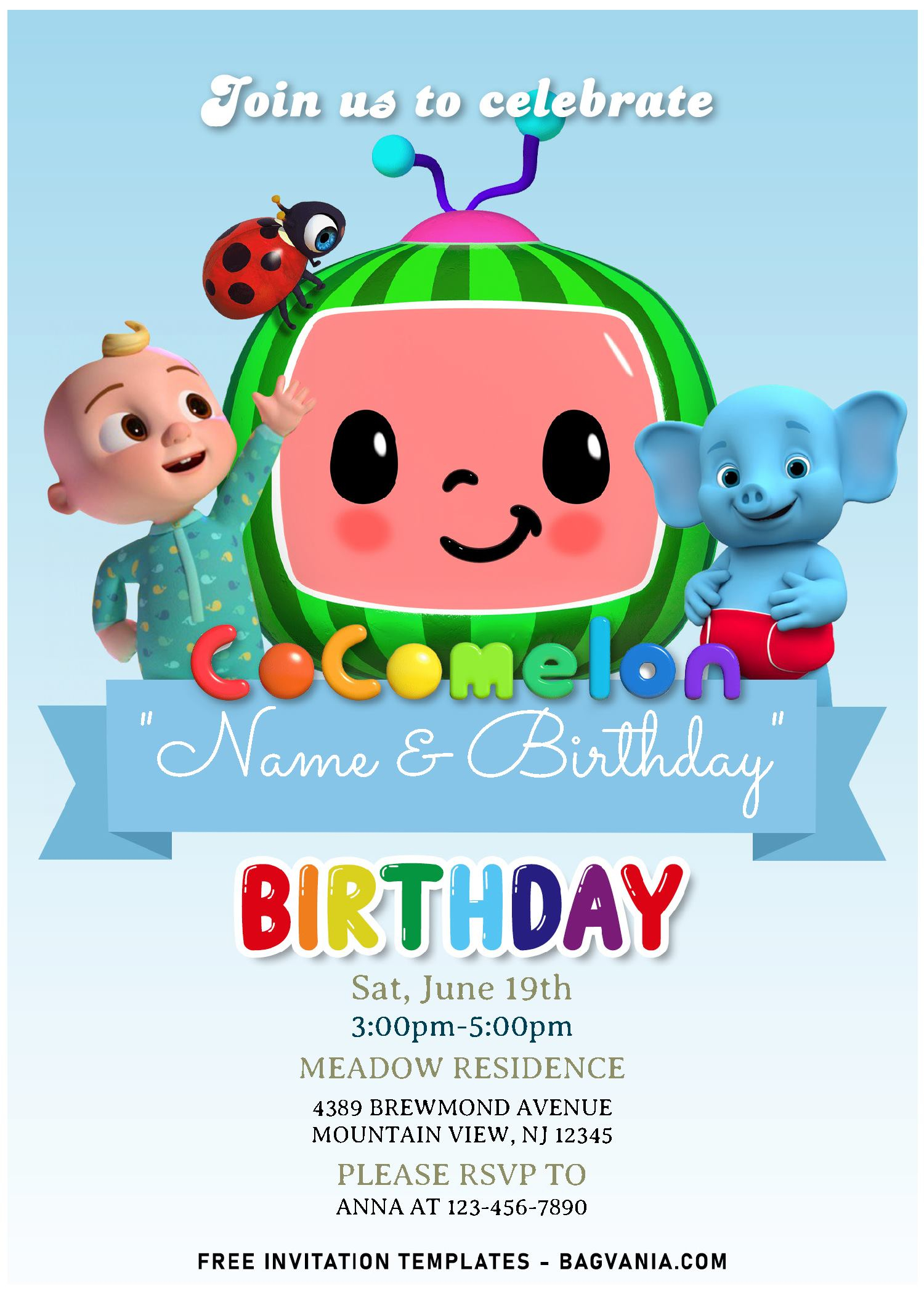 Cocomelon Birthday Party Invitation Template Free Printable Form 