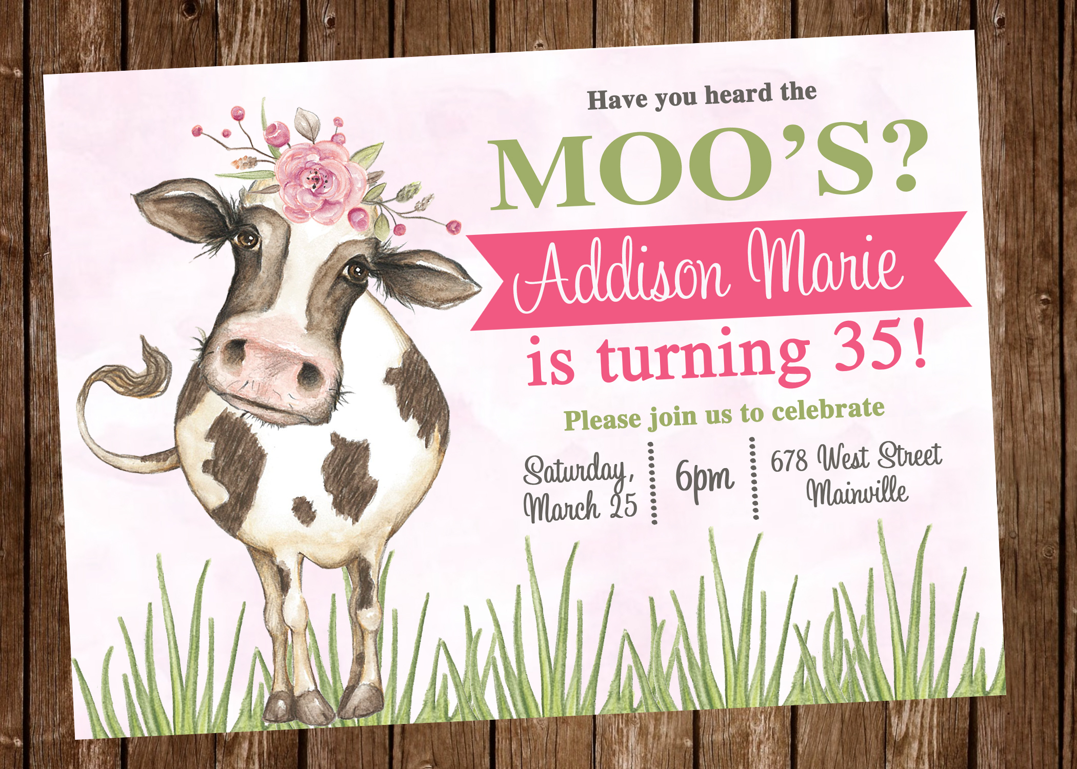 Cow Birthday Party Invitation Digital Or Printed On Storenvy