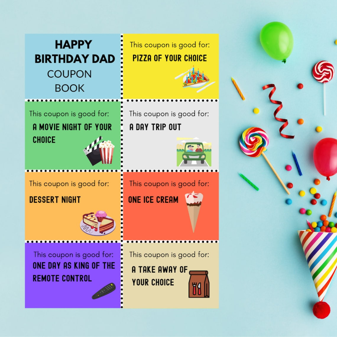 Dads Birthday Coupons Birthday Coupons Printable Birthday Etsy