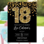 DIY 18th Birthday Confetti Invitation Printable Template Black Gold