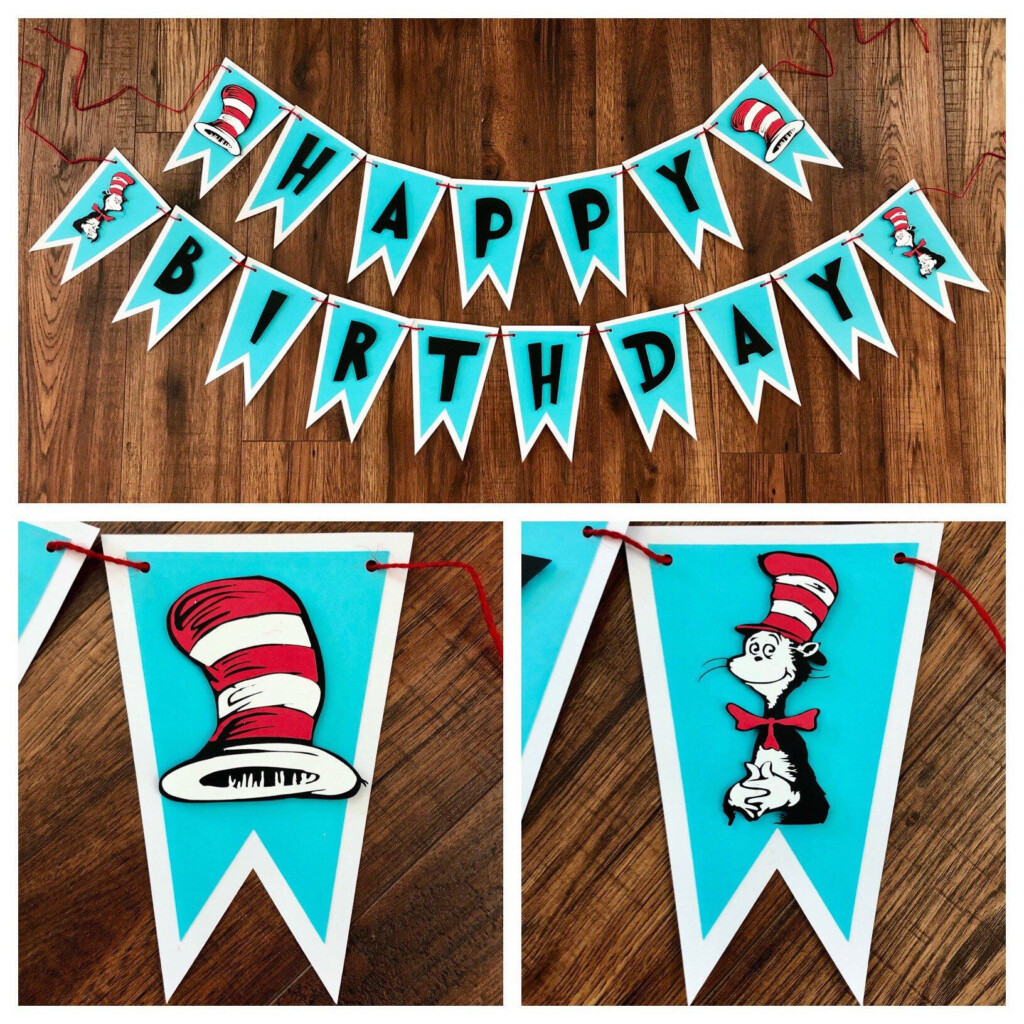 Dr Seuss Happy Birthday Banner Cat In The Hat Banner Dr Seuss Banner 