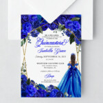 EDITABLE Invitation Elegant Royal Blue Floral Quinceanera Invitation