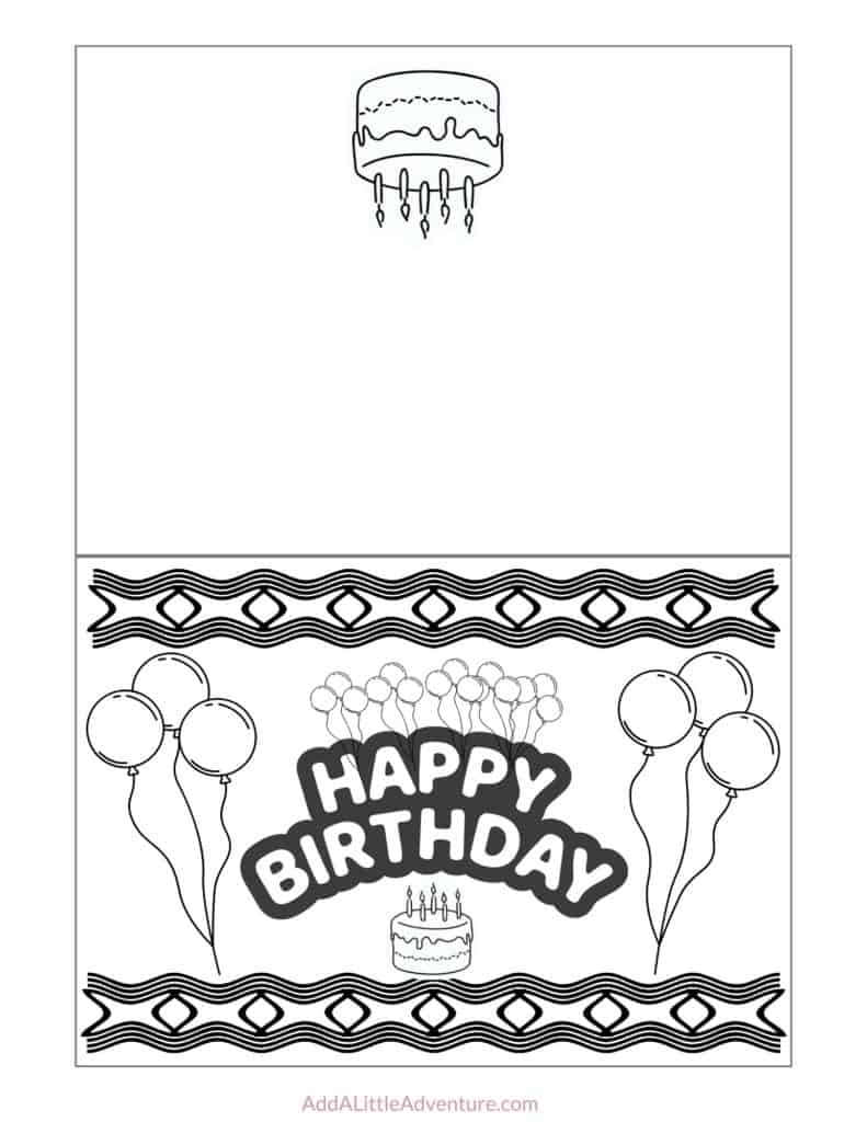 Foldable Printable Birthday Cards To Color Add A Little Adventure