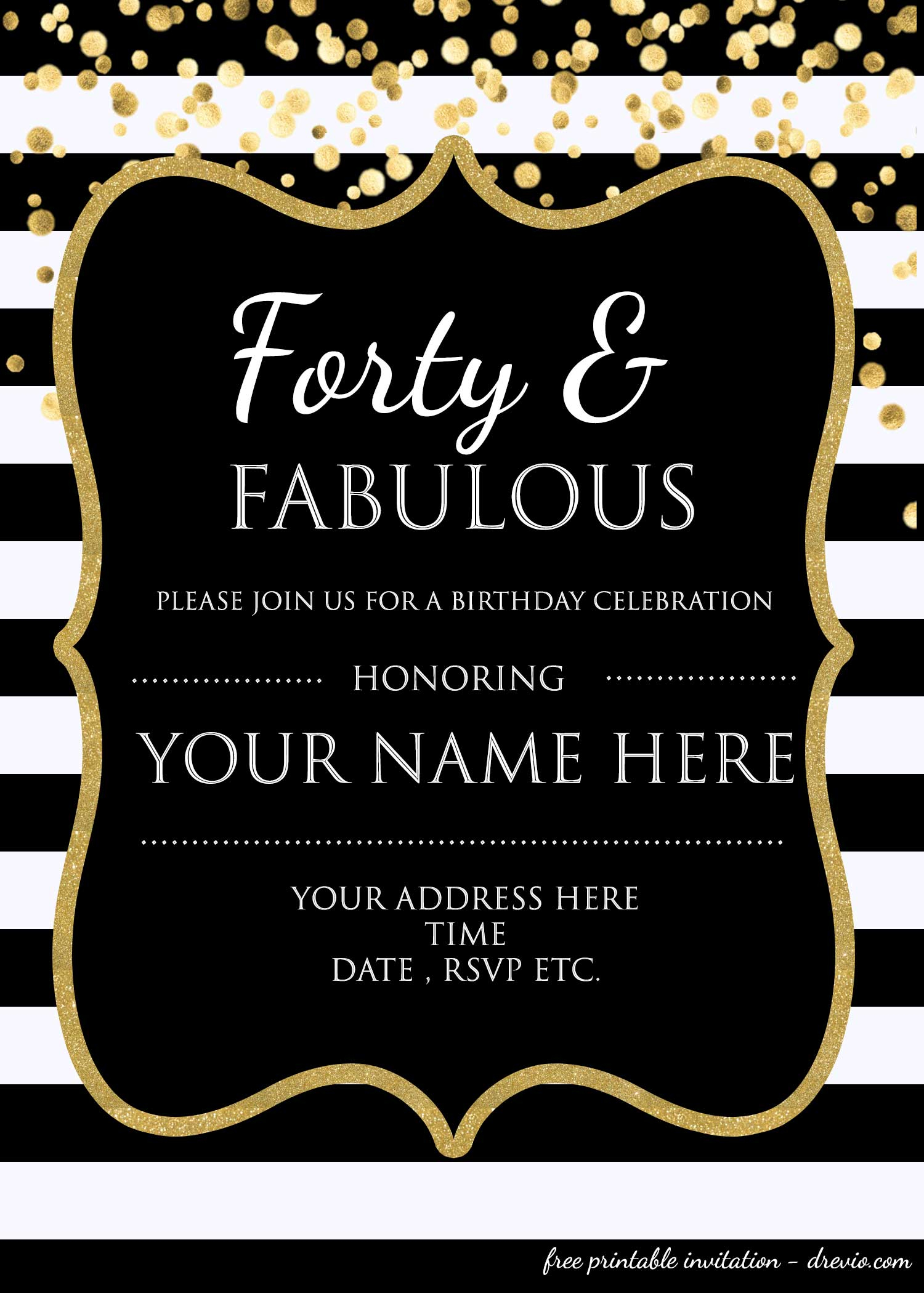 Forty Fabulous 40th Birthday Invitation Template PSD Editable