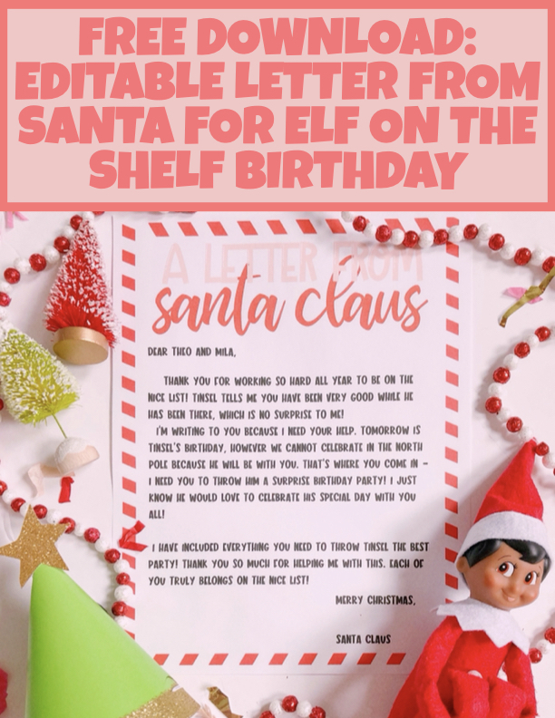 FREE DOWNLOAD Editable Letter From Santa For Elf On The Shelf Birthday 