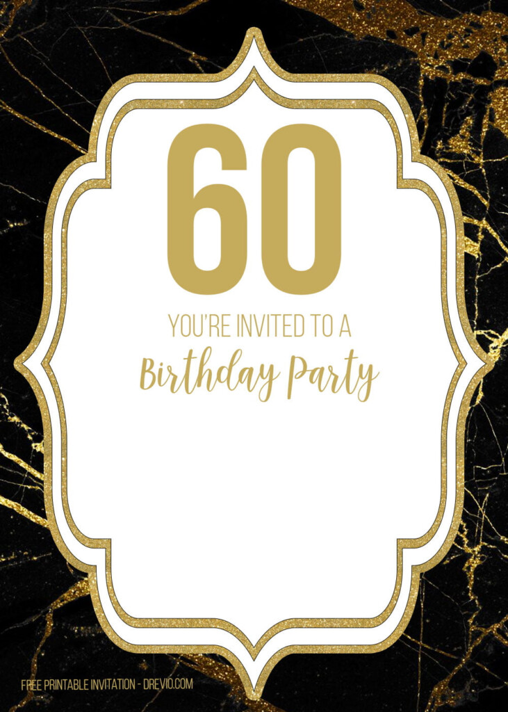 FREE Printable Black And Gold 60th Birthday Invitation Templates 