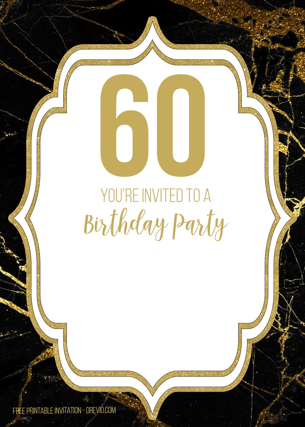 FREE Printable Black And Gold 60th Birthday Invitation Templates