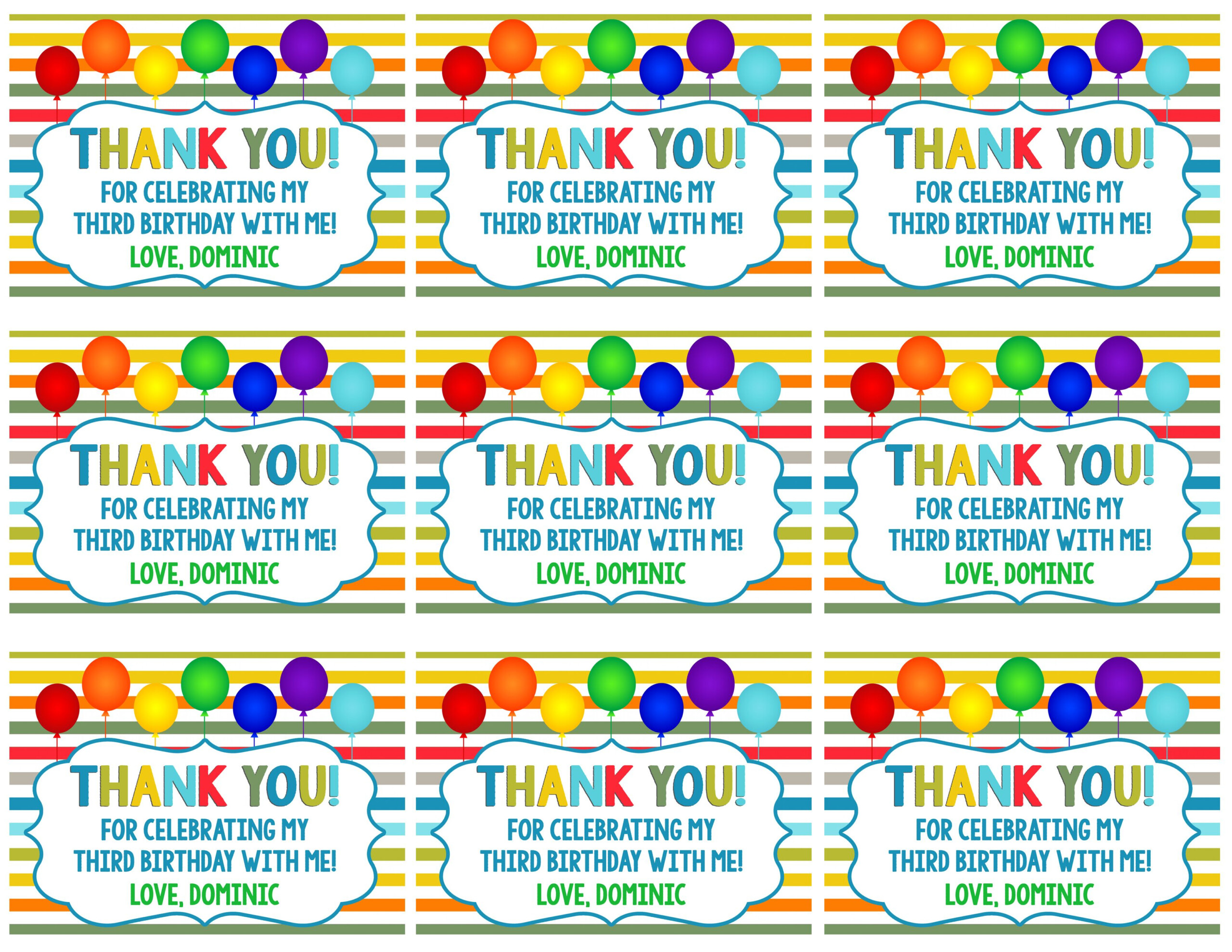 Free Printable Thank You Tags For Birthdays