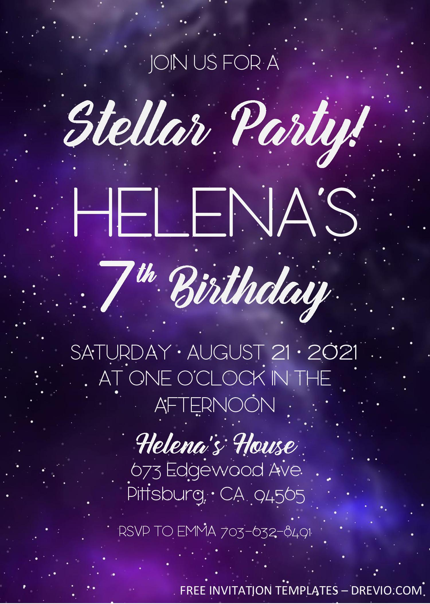 Galaxy Birthday Invitation Templates Editable With MS Word Download