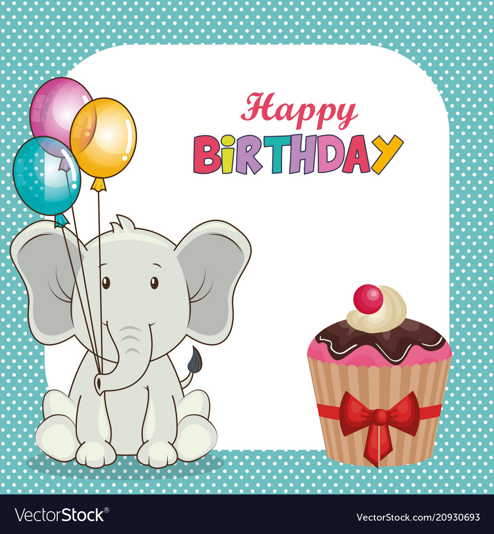 Happy Birthday Card With Cute Elephant Royalty Free Vector