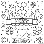 Happy Birthday Mom Love Flowers Heart Coloring Page Printable