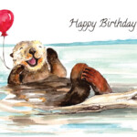 Happy Birthday Sea Otter Watercolor Card Etsy