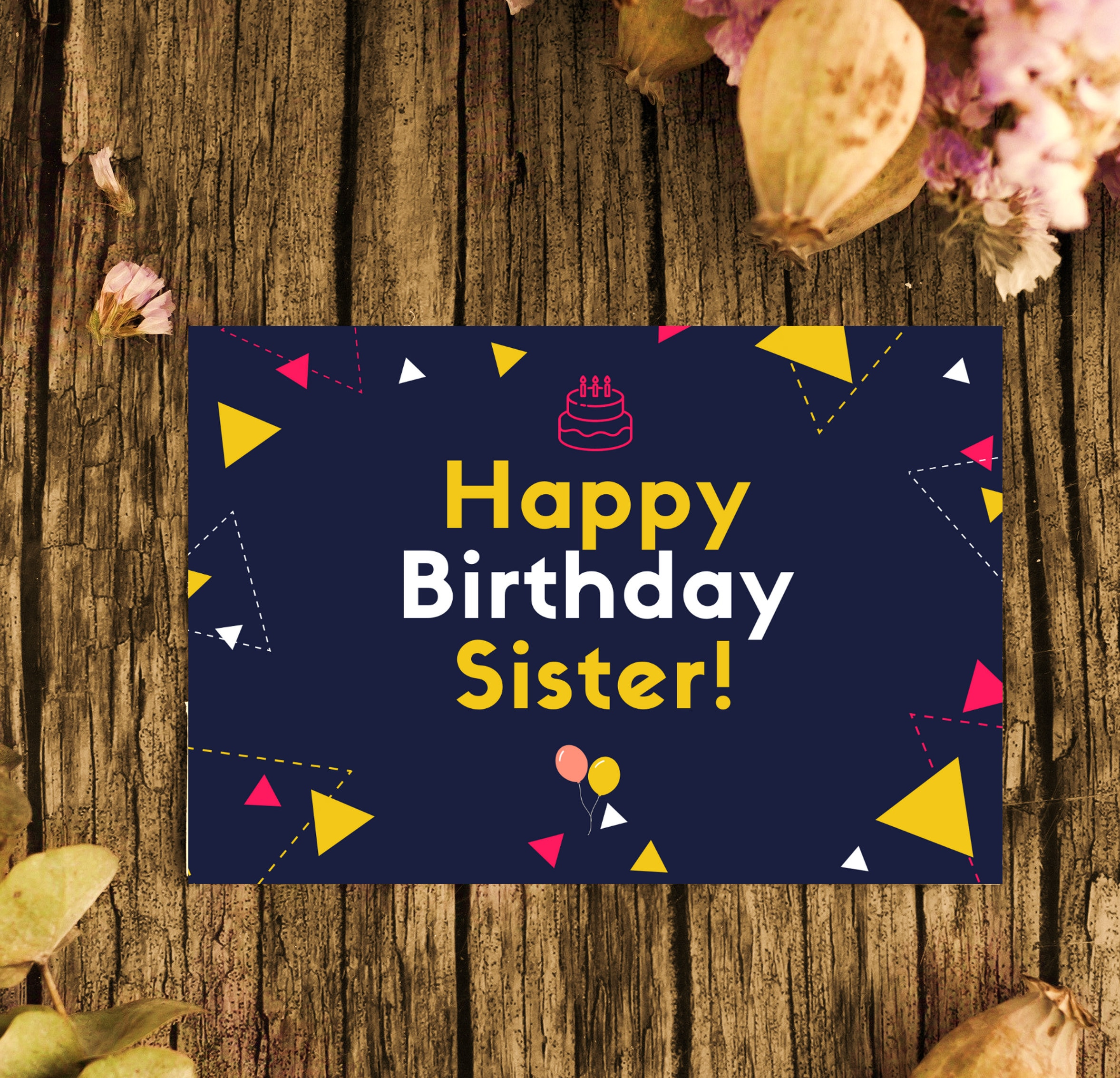 Happy Birthday Sister Printable Card And Wall Poster Design Etsy