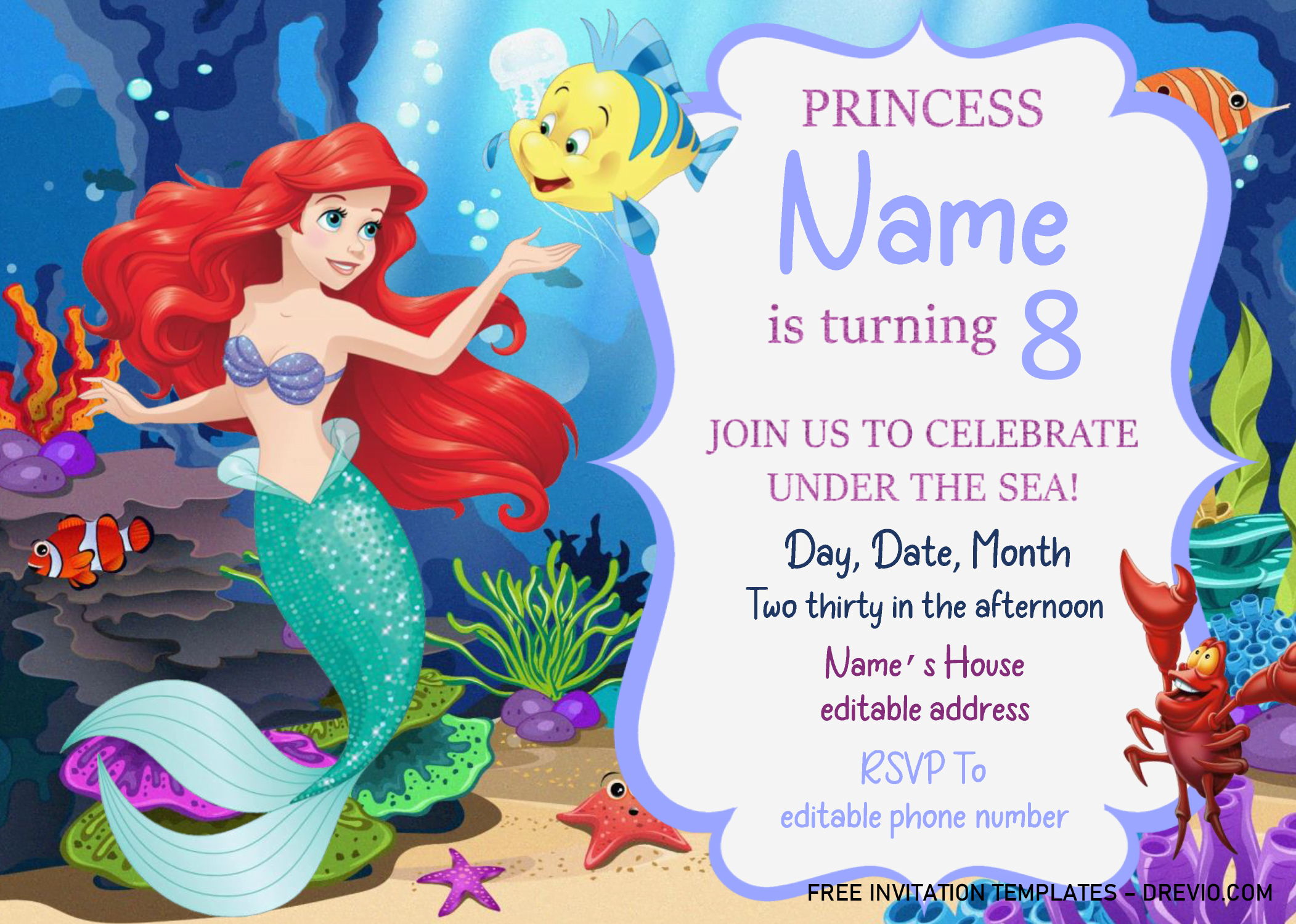 Little Mermaid Birthday Invitation Templates Editable Docx 