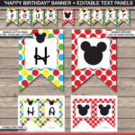 Mickey Mouse Party Banner Template Birthday Banner Editable Bunting