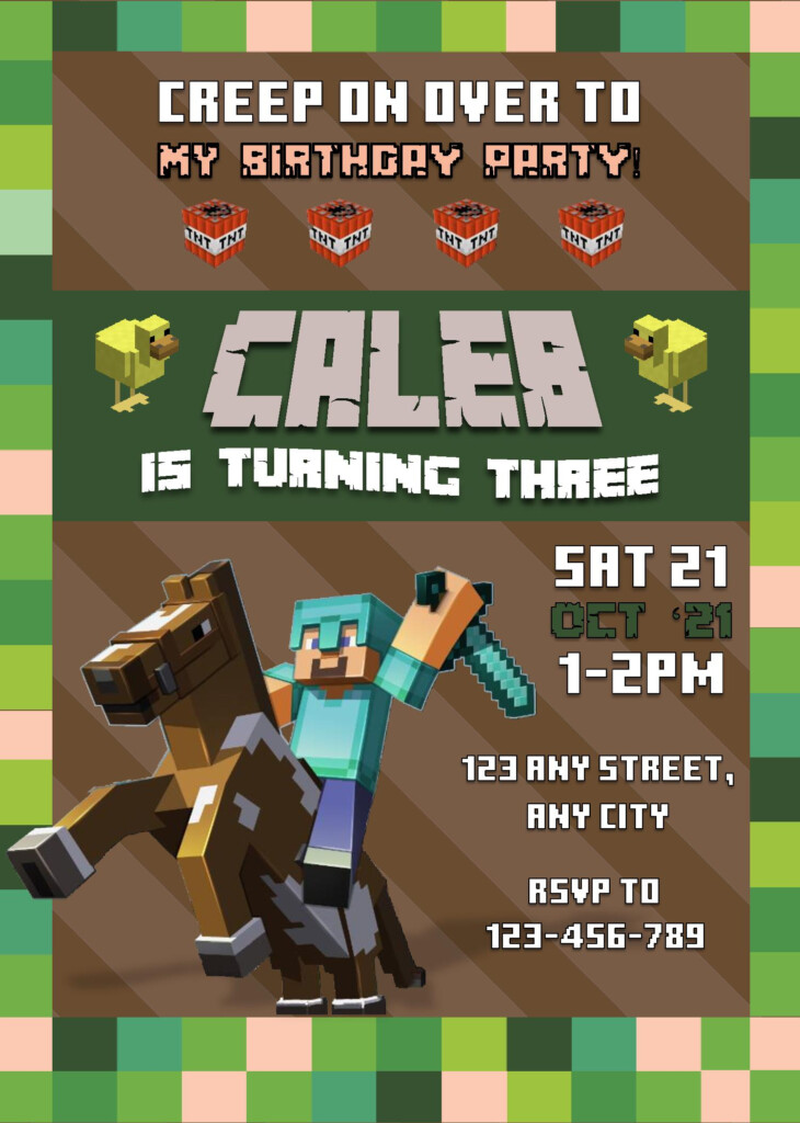 Minecraft Birthday Invitation Templates Editable With MS Word 