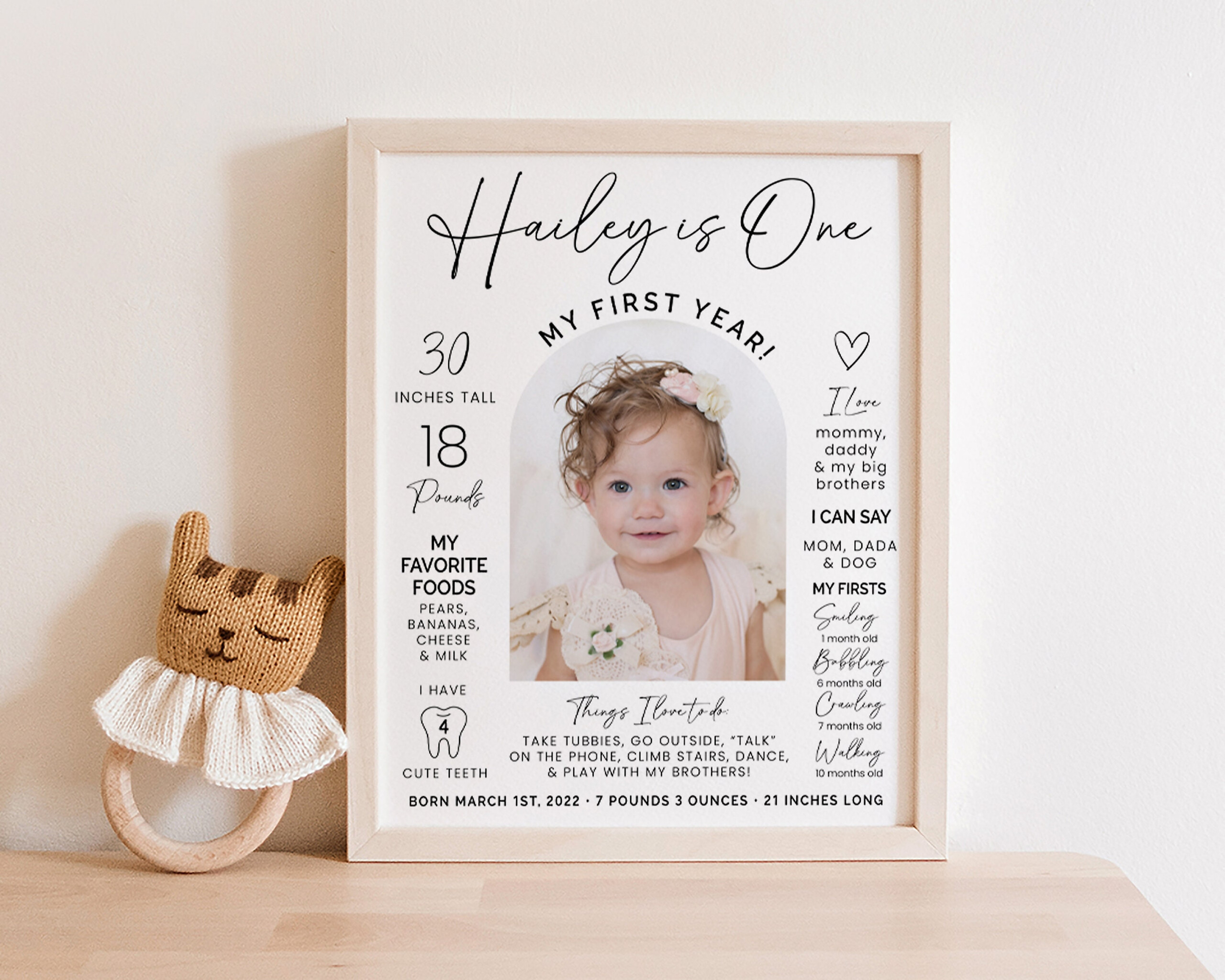 Modern Editable 1st Birthday Milestone Sign Printable One Year Photo 