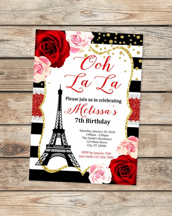 Paris Birthday Invitation Eiffel Tower Invitation French Theme 