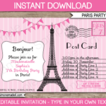 Paris Party Invitations Template Printable Postcard To Paris Birthday