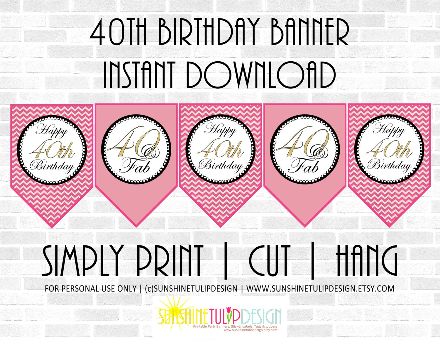 Printable 40th Birthday Banner Printable 40 And FAB Birthday Etsy