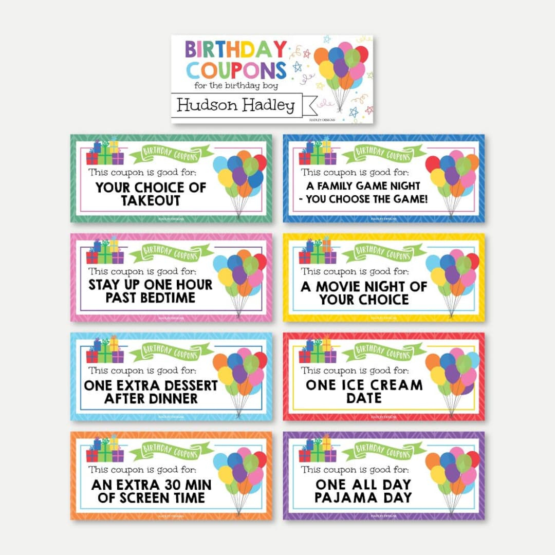 Printable Birthday Coupon Template Editable Gift Voucher Etsy