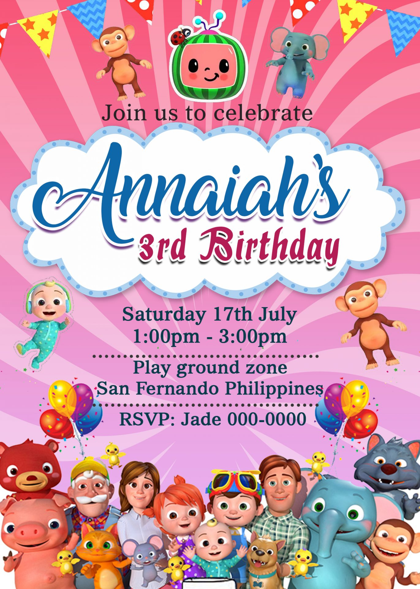 Printable Cocomelon Birthday Invitation Cocomelon Invitations 