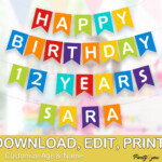 Printable Editable HAPPY BIRTHDAY Banner Template Rainbow Colors For