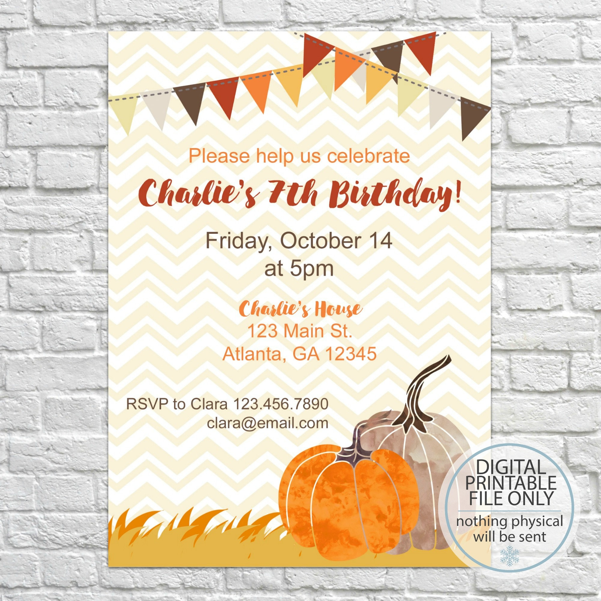 Printable Fall Party Invitation Fall Birthday Invite Pumpkin Etsy