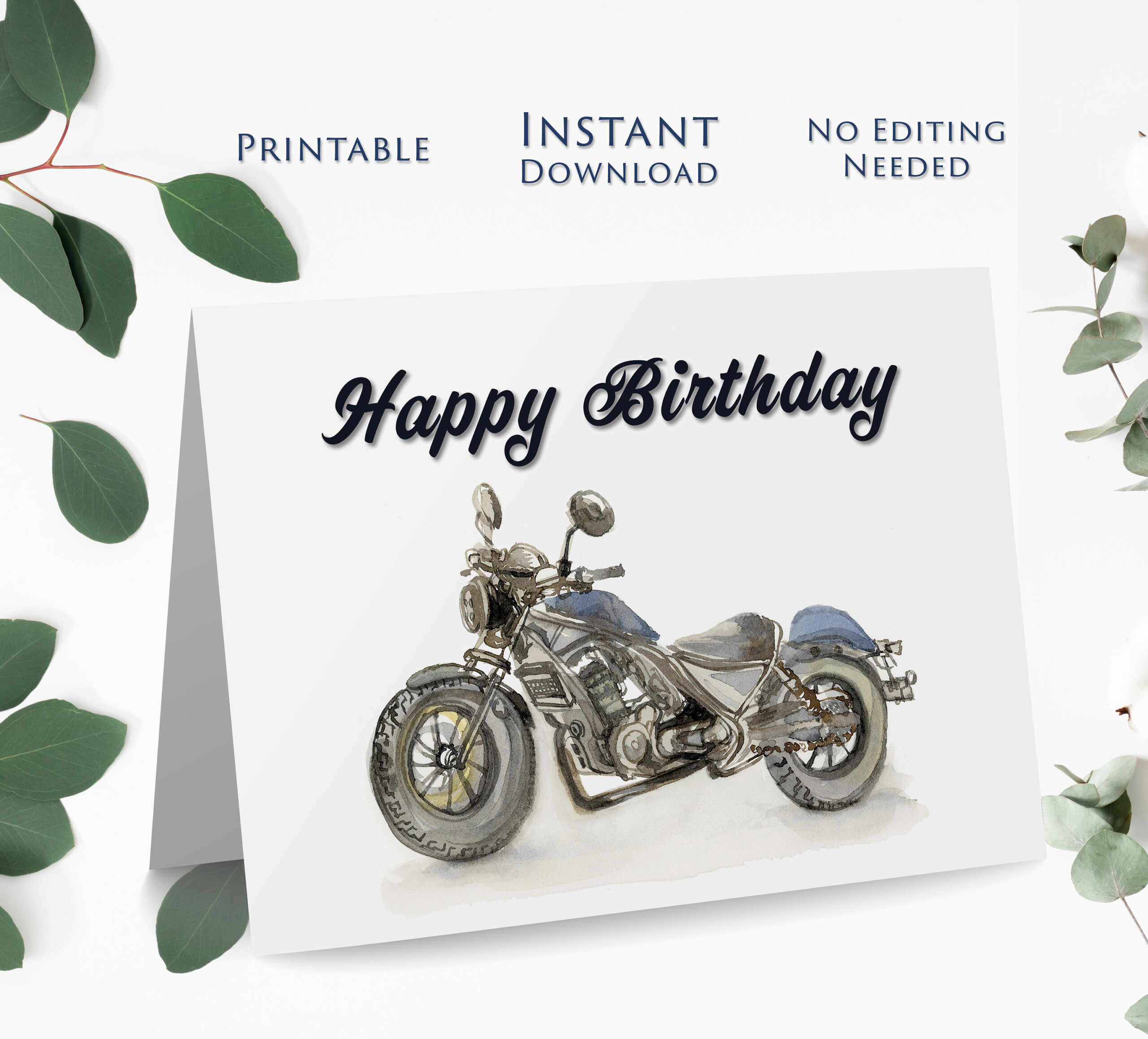 Printable Motorcycle Happy Birthday Card Instant Download Etsy Canada