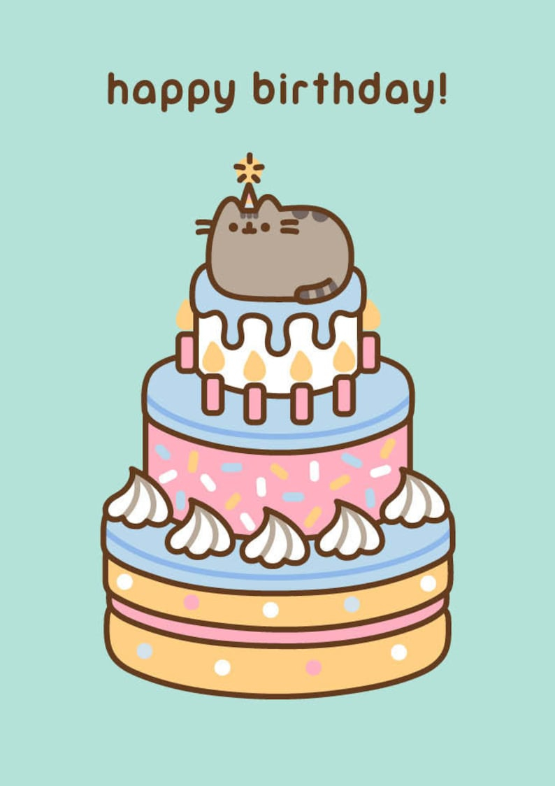 Pusheen The Cat Blank Birthday Cake Card Etsy