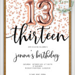 Rose Gold Glitter 13th Birthday Invitation Editable Birthday Etsy