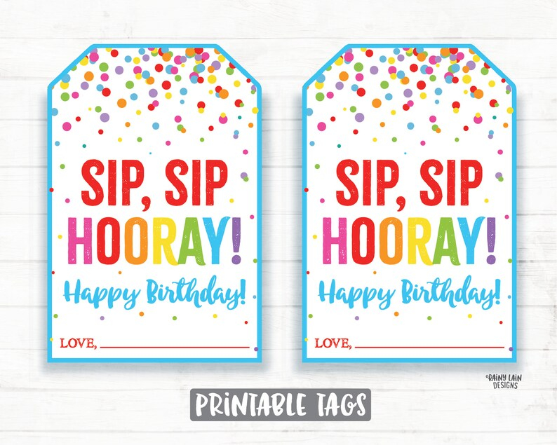 Sip Sip Hooray Happy Birthday Tags Happy Birthday Straw Tags Etsy