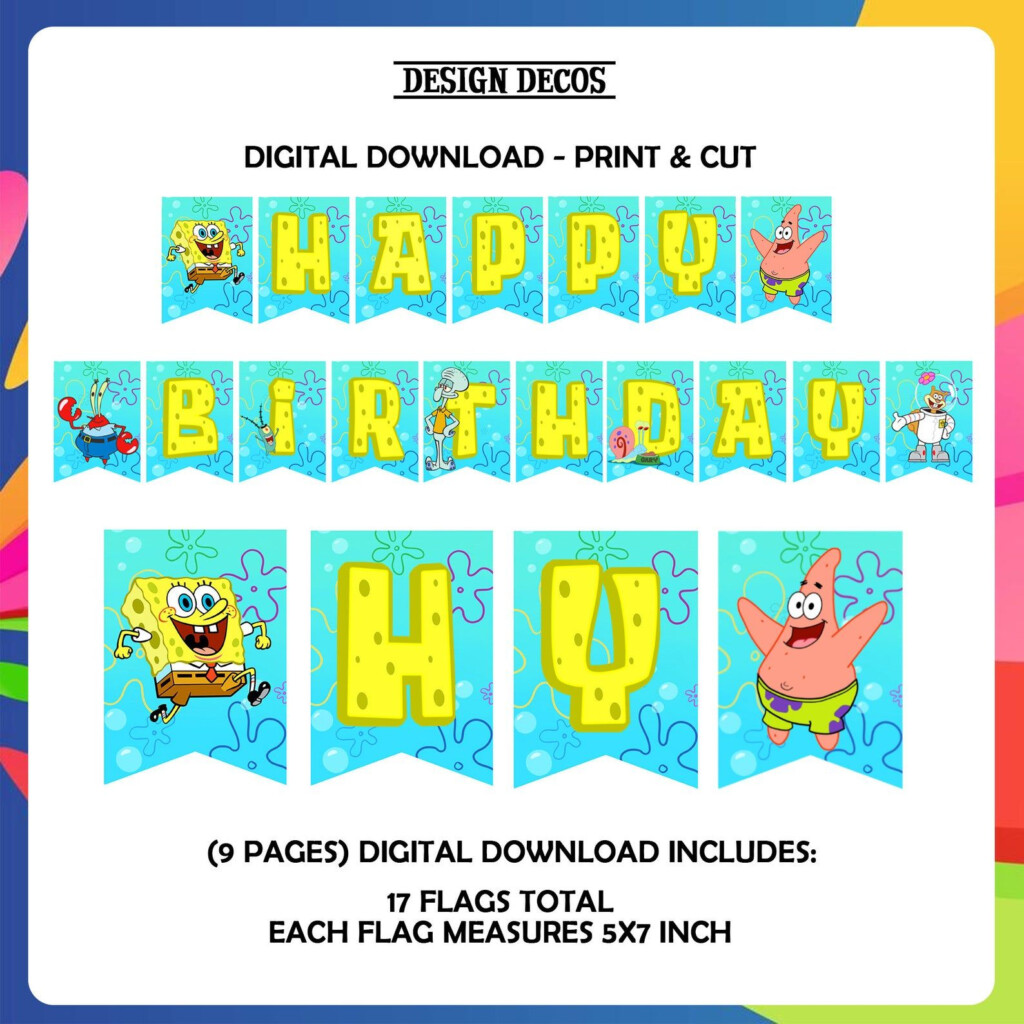 SpongeBob Banner Happy Birthday Banner Party Banner Printables Etsy 