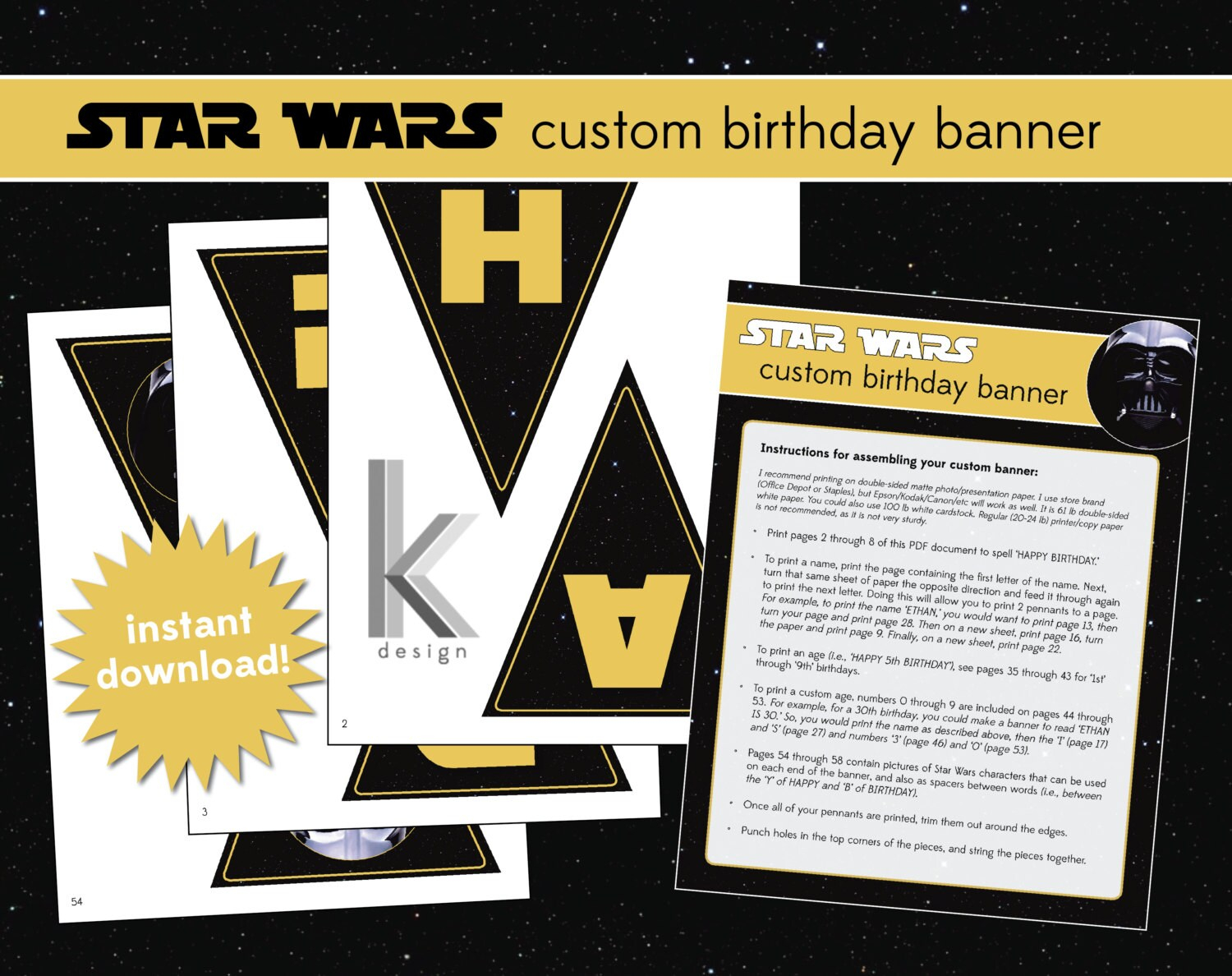 Star Wars Themed Custom Birthday Banner Printable File