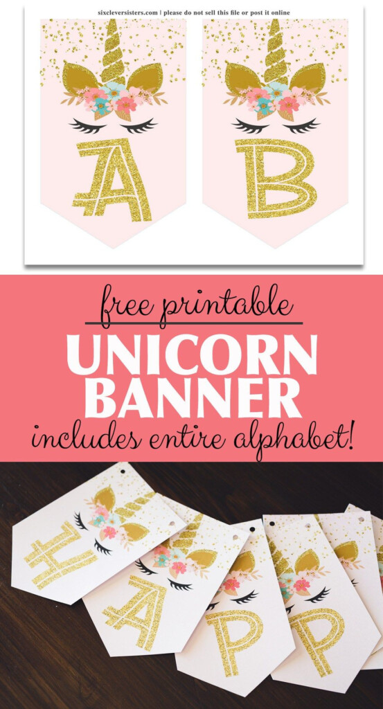 Unicorn Banner Free Printable pink Gold Unicorn Banner 