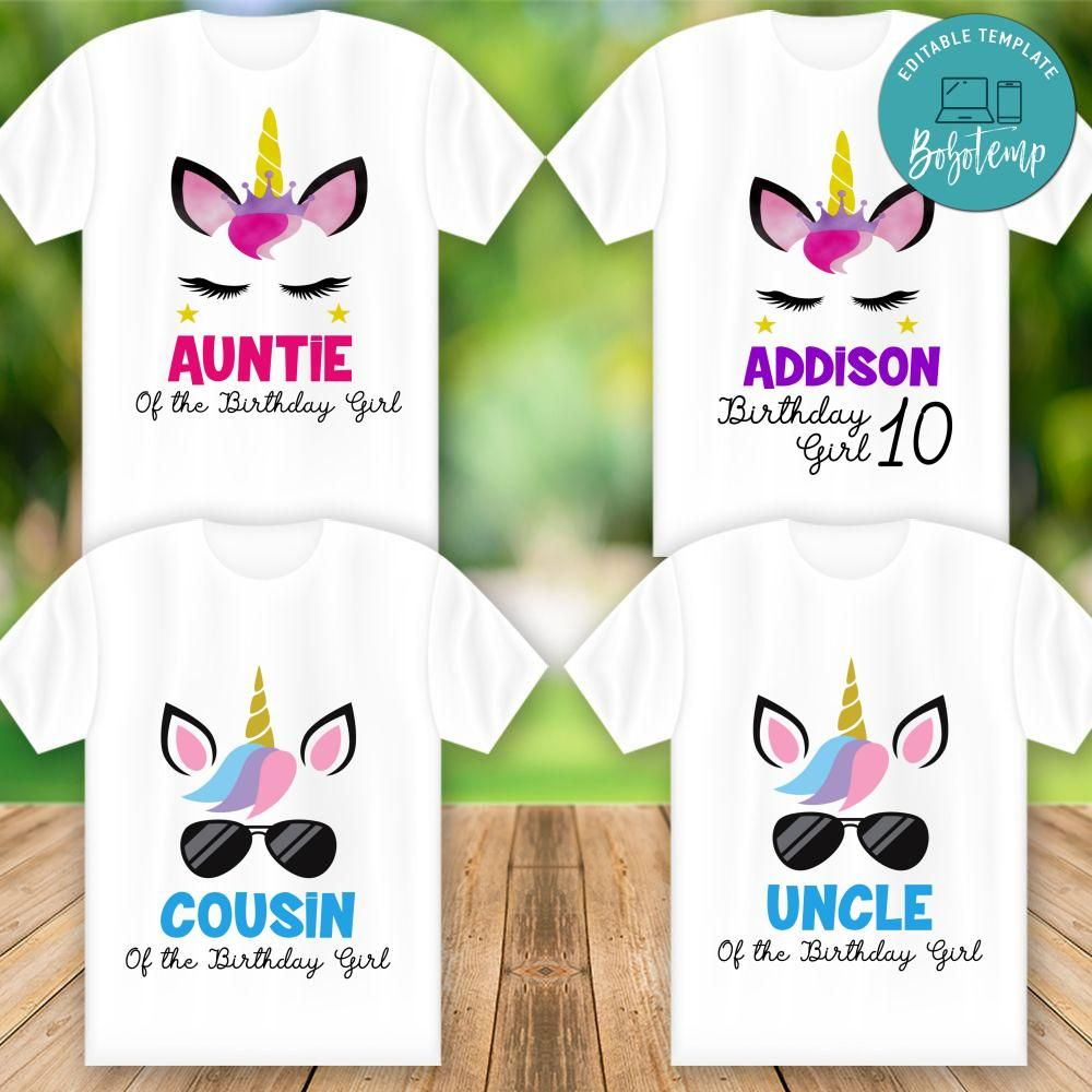 Unicorn Family Birthday Matching Iron On Transfer Shirt Template Sunmily