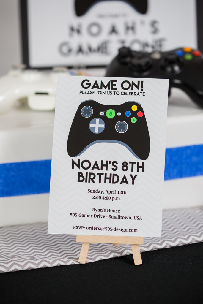 Video Game Birthday Printable And Invitation Set With Black Controller 